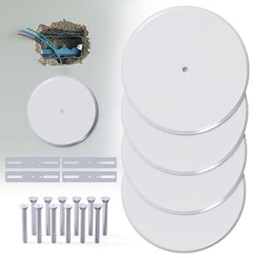 Imagem de Wuno Shop 4 peças de placa de cobertura de teto com orifício central, placa de cobertura de saída redonda de 12,7 cm para caixa elétrica, placa de cobertura de limpeza em branco de metal para detector