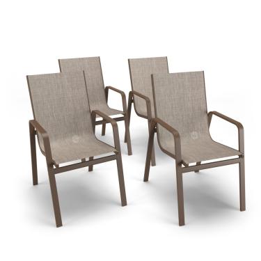 Imagem de Kit 4 Cadeiras Miami Gourmet Alumínio Marrom Tela Mocca