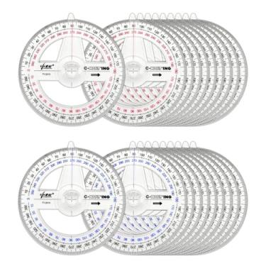 Imagem de Conjunto transferidor de 360° (pacote com 20) – Transferidores matemáticos de plástico transparente para geometria, desenho e medição de ângulo – Régua transferidora de braço oscilante de 10 cm para