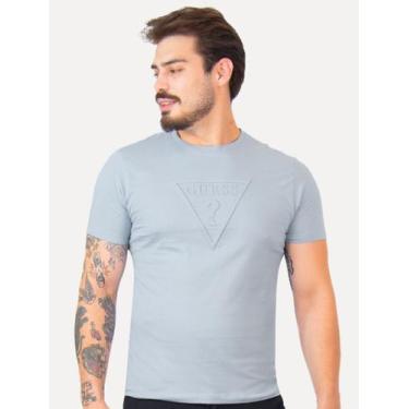 Imagem de Camiseta Guess Masculina Embossed Logo Azul Claro, XXL/GGG