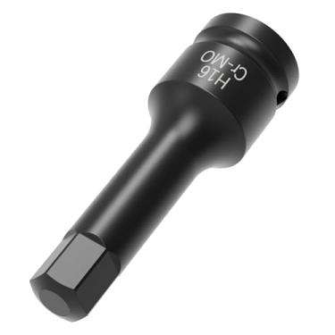 Imagem de Skweawert Soquete de broca de impacto hexagonal de 16 mm, soquete Allen de impacto de acionamento H16 1/5.1 cm, comprimento SAE Cr-Mo, aço, peça única, soquete sextavado de impacto preto