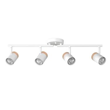 Imagem de Iluminação de pista dobrável de 71 cm 4 luzes, branco fosco, detalhe de destaque em tom de madeira pintado à mão, cabeças de trilho giratórias, luz de teto, melhoria da casa