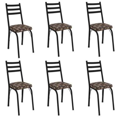 Imagem de Kit 6 Cadeiras Para Cozinha Tubular D-13 Nara De Aço Preto-mosaico Pal