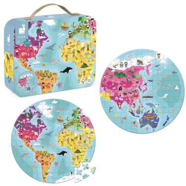 Imagem de Quebra-Cabeça Mapa Mundi Dupla Face C/ 208 Peças - Janod