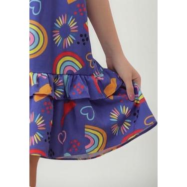 Imagem de Vestido Lara Infantil Arco Íris E Nuvens Roxo Babado Luxo - Se Tu Benç
