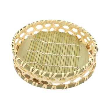 Imagem de WeiLaiKeQi Prato de frutas de bambu para armazenamento de alimentos, peça central, organizador plano e raso, cesta redonda, bandeja para armazenamento de, Pequeno 18cm