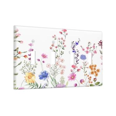 Imagem de Fonte Natureza Flor Colorida Floral 4 Gang Quadriciclo Interruptor de Luz Interruptor Placa Decorativa Elétrica Placa Decorativa Sem Parafusos