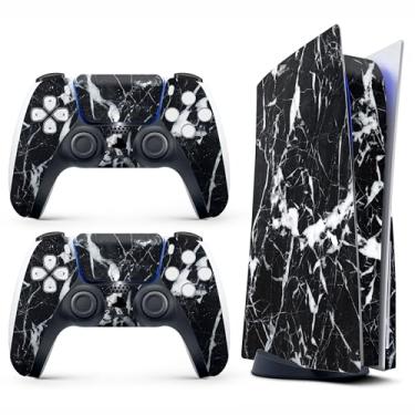 Imagem de TracyArt Capa Adesiva para PS5 - Marmorização Preta, Compatível com Edição de Disco e Digital, 2 Capas de Controle e Console, Sem Bolhas, Proteção Total, Impermeável, Removível