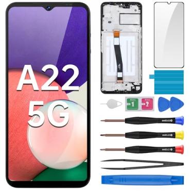 Imagem de BESJMYT Substituição de tela para Samsung Galaxy A22 5G com moldura LCD display touch digitalizador montagem completa vidro fixo com kit de ferramentas de reparo A226B A226BR