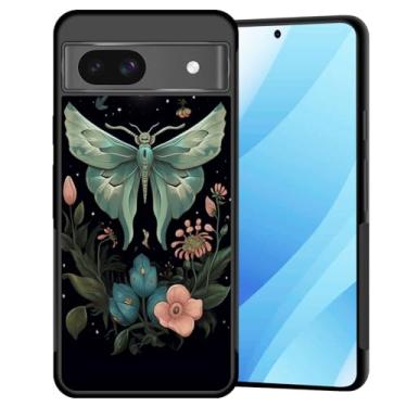 Imagem de BFUKVOU Capa para Pixel 8a, capa rígida de policarbonato + TPU macio, antiderrapante, ultrafina, capa protetora à prova de choque para Google Pixel 8a de 6,1 polegadas, borboleta lua e flor