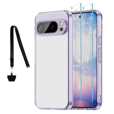 Imagem de EVUNNBC Capa para Google Pixel 10 Pro XL 2025, com 2 pacotes de protetores de tela, não amarela, à prova de choque, capa protetora para celular com cordão de telefone, traseira de acrílico rígido