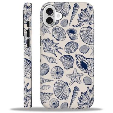 Imagem de ZHEGAILIAN Capa compatível com iPhone 16, capa de telefone com design de conchas azuis no oceano, capa rígida de camada dupla mista + creme protetor de choque TPU de silicone macio