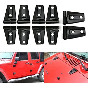 Imagem de 10 peças de dobradiça do capô do motor do carro e acabamento da tampa da dobradiça da porta para Jeep Wrangler JK Unlimited 4 portas 2007-2018, preto