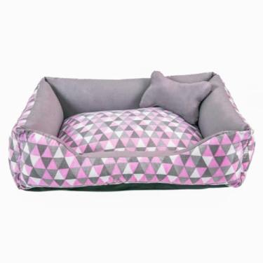 Imagem de cama pet lavavel luxo cama para cachorro grande (G) caminha de cachorro fundo impermeal + ossinho (Geométrico Rosa/Cinza (G))