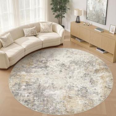 Imagem de UERMEI Tapete redondo de 3 metros para sala de estar - 25 x 25 cm, lavável, grande, neutro, moderno, abstrato, macio, fino, tapete para piso interno, tapete antiderrapante para quarto, embaixo da mesa
