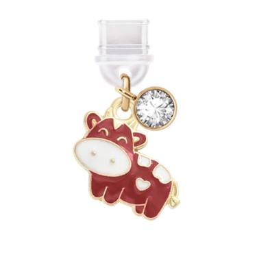 Imagem de ELISE & FONDA Porta de carregamento tipo C TP758 plugue antipoeira pingente de celular de vaca pequena para iPhone 15/16/Samsung/OnePlus/Xiaomi/oppo telefones Android (vermelho)