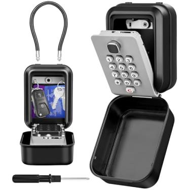 Imagem de HUANLANG SAFEKey Box com código, cofre de chave com cabo removível, caixas de bloqueio à prova d'água ao ar livre para chaves externas caixa de bloqueio de teclado de 12 dígitos para casa, corretores