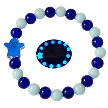 Imagem de LXSSLY Pulseiras femininas de pedra vulcânica natural de 8 mm, pulseira luminosa fantasma do dia de todos os santos, pulseira brilhante de pedra vulcânica, pulseira de proteção com contas elásticas