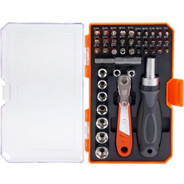 Imagem de Parafusa de Ratchet Magnética de Precisão + Chave de Ratchet, com Bit de Parafusa CRV, Soquete, Ferramenta de Reparação para Carro, Dispositivos Eletrônicos, Móveis, Bicicletas (42 IN 1 Preto)