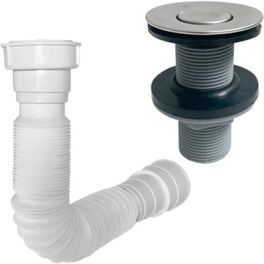 Imagem de Dona D Cor, Kit Sifão Sanfonado Universal Válvula 7/8 Abs Ralo Click De Pia Cuba Banheiro Lavatório Escoamento