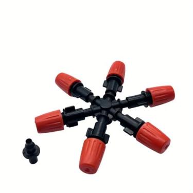 Imagem de 1 conjunto com seis bocais gotejadores de irrigação por micro pulverização de seis vias, bocal atomizador, kit de sistema de irrigação por gotejamento de estufa de jardim de resfriamento de pátio