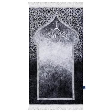 Imagem de East West Souk Tapete de oração original – Tapete de oração islâmico macio e confortável (preto brilhante)