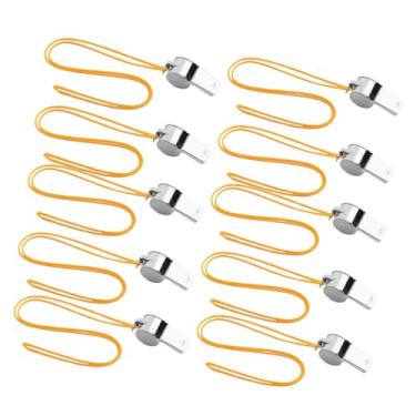 Imagem de Apito Esportivo Profissional em Metal com Cordão Amarelo, 10 Unidades, 4,5 cm