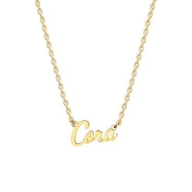 Imagem de MOMOL Colar com nome de aço inoxidável banhado a ouro 18 K, colar personalizado com nome personalizado, colar de placa de identificação para mulheres, Small, Banhado a ouro, Sem Pedra Preciosa