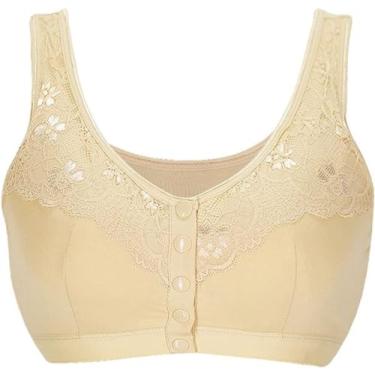Imagem de Sutiãs Esportivos De Algodão Para Mastectomia Mulheres Fechamento Frontal Todos Os Dias Após A Cirurgia Sutiã Com Bolsos Para Formas De Mama, Beige, 90/40ABC