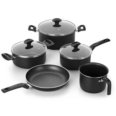 Imagem de MULTIFLON Conjunto de Panelas Com 5 Peças Aluminio Anti Aderente Linha Amora Preto Mate Resistente Durável e Saudável