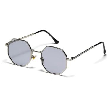 Imagem de Óculos de sol Shauna Retro Metal Frame Hexagon Fashion Rose Gold Mirror Shades UV400 (prata cinza claro)