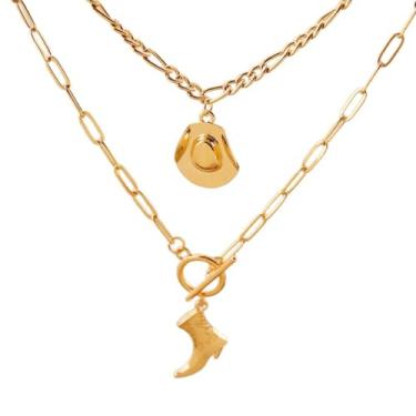 Imagem de colobublie Colar com pingente de chapéu de cowboy cowgirl, banhado a prata, boho, botas personalizadas, corrente ajustável, para homens, estilo ocidental, country, feminino, festa de aniversário