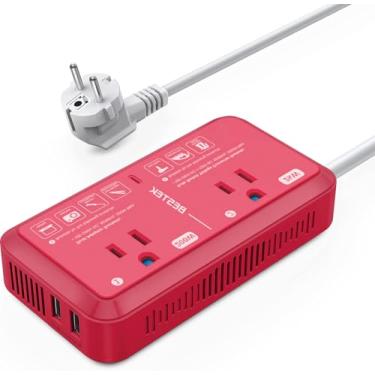 Imagem de Adaptador de tomada de viagem europeu 220 V para 110 V conversor de tensão EUA para Europa 2000W secador elétrico de cabelo conversores de saída para países da Europa (vermelho)