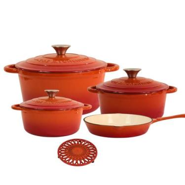 Imagem de Jogo de Panelas Ferro Fundido Esmaltado 4 Peças Laranja - C&E