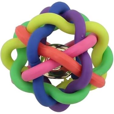 Imagem de Bola Trançada com Guizo para Cães e Gatos, Brinquedo Interativo Colorido, 6,5 cm, Linha Premium