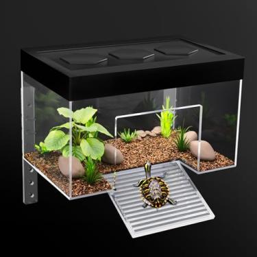 Imagem de Plataforma PC Turtle Basking, 20 x 14 x 14 cm com tampa, compartimento de aquário pequeno acima do tanque para bebês de tartarugas terrestres, aquáticos, deslizadores de orelhas vermelhas, sapos