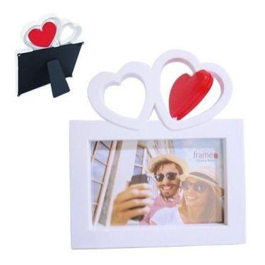 Imagem de Porta Retrato Amor Foto 2 Corações Giratório 10x15cm - CASAMIX, Branco