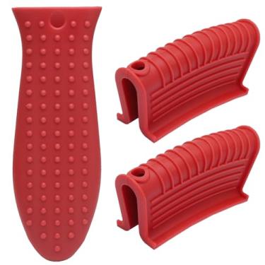 Imagem de HARSKIYER Capa de cabo de ferro fundido, pacote com 3, suportes de alça de panela de material resistente ao calor, capa antiderrapante para frigideiras de ferro fundido, frigideiras de metal, grelhas