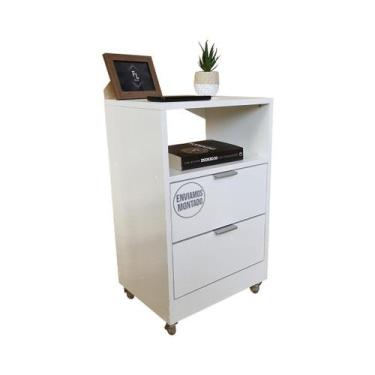 Imagem de Mesa Criado 40Cm 2 Gavetas 1 Nicho Quarto Casal C/Rodinhas - Fl Decor