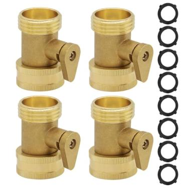 Imagem de Hooshing Válvulas de corte de mangueira de jardim de latão sólido 3/10.2 cm GHT válvula de controle de água macho para fêmea com arruelas, pacote com 4