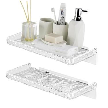 Imagem de kit 2 Prateleiras de Chuveiro com Fita Autoadesiva, Montado na Parede Transparente Caddy de Chuveiro, Sem Furadeira Rack de Chuveiro Flutuante Organizador de Parede de Banheiro Armazenamento