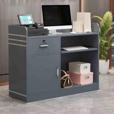 Imagem de Mesa De Recepção Moderna De Madeira Com Balcão E Armazenamento Balcão De Checkout Ideal E Balcão De Boas-vindas Para Lobbies Salões De Beleza Lojas De Var, Grey, 80cm/31.5in