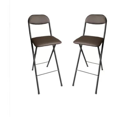 Imagem de Bancos De Bar Dobráveis Com Assento Acolchoado Banqueta De Bar Dobrável Com Encosto Banqueta Dobrável Portátil Bancos De Bar Altos Dobrados, Brown, 70cm