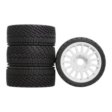 Imagem de JWQFBC 4 Peças de Pneus de Carro RC, Pneus de Simulação, Rodas de Carro Modelo, Acessórios, Pneus Sobressalentes Resistentes Ao Desgaste, Feitos de Material, Hexágono Branco