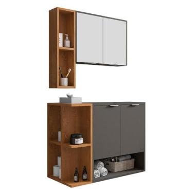 Imagem de Gabinete Banheiro Ibiza 2 Portas Armario 2 Portas Espelheira Titanium/naturale