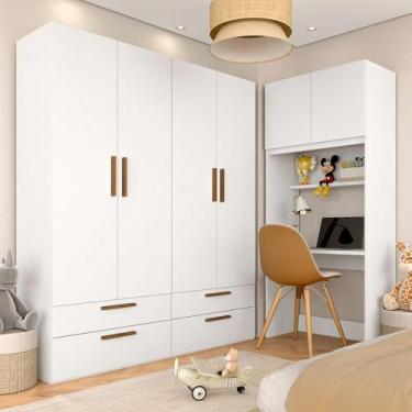 Imagem de Guarda Roupa Modulado Infantil Com Escrivaninha Joy Branco/freij - M.a Branco/freijó