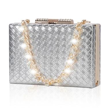 Imagem de aiunone Bolsa feminina de tecido chique para noite - bolsa feminina moderna para festa bolsa formal para bolsa transversal de casamento, A - prata