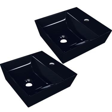 Imagem de Kit 02 Cubas De Apoio Angular Quadrada Para Banheiro Lavabo Volcano C01 Aq33w Preto - Lyam