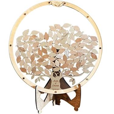 Imagem de Kit de livros de convidados de casamento, caixa de armazenamento de livro de convidados transparente de madeira com 1 caixa de moldura redonda com 60 folhas de madeira, caixa de armazenamento para