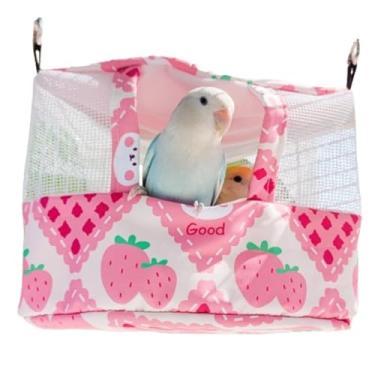 Imagem de CXYYXF Ninho de pássaro respirável para casa de pássaros de verão cabana de galpão rede suspensa para gaiola cabana de papagaio refúgio para hamster periquito periquito calopsitas Lovebird (rosa, G)
